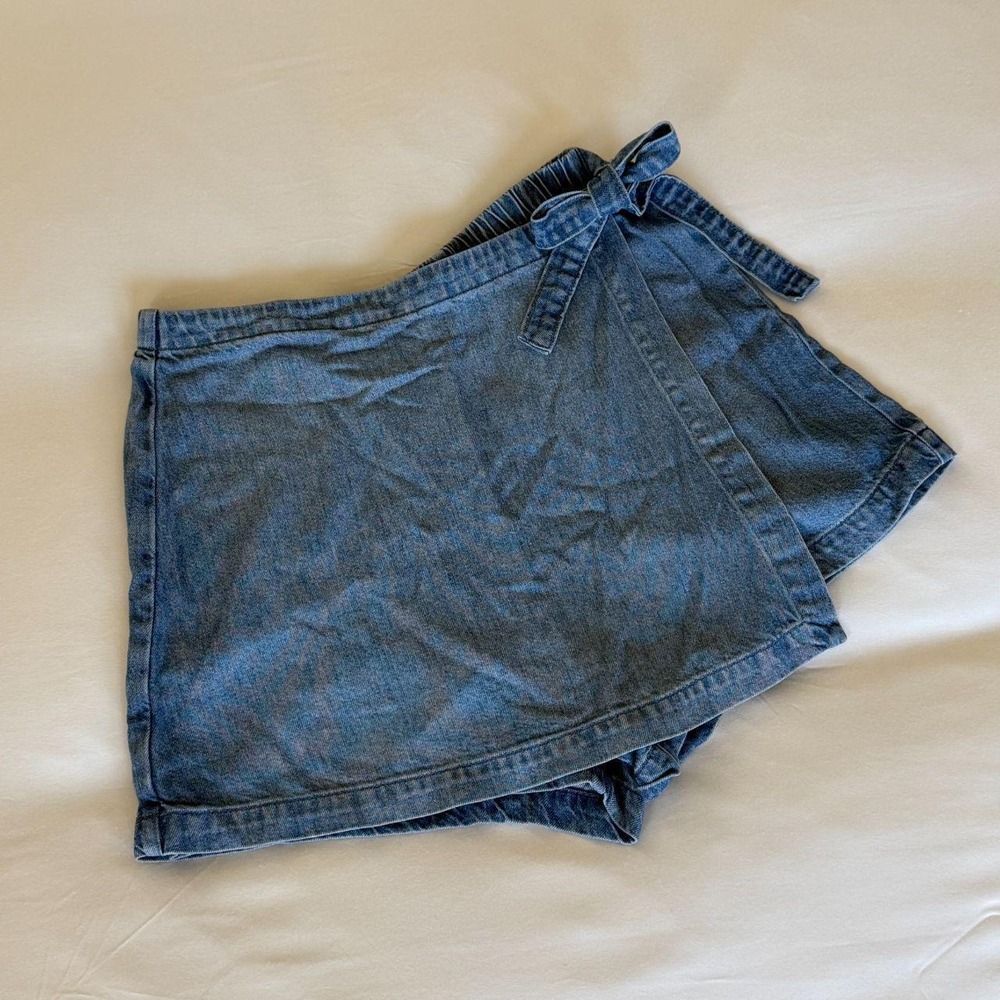 Cloth & Stone Blue Denim Chambray Soft Wrap Skort Elastic Waist Small